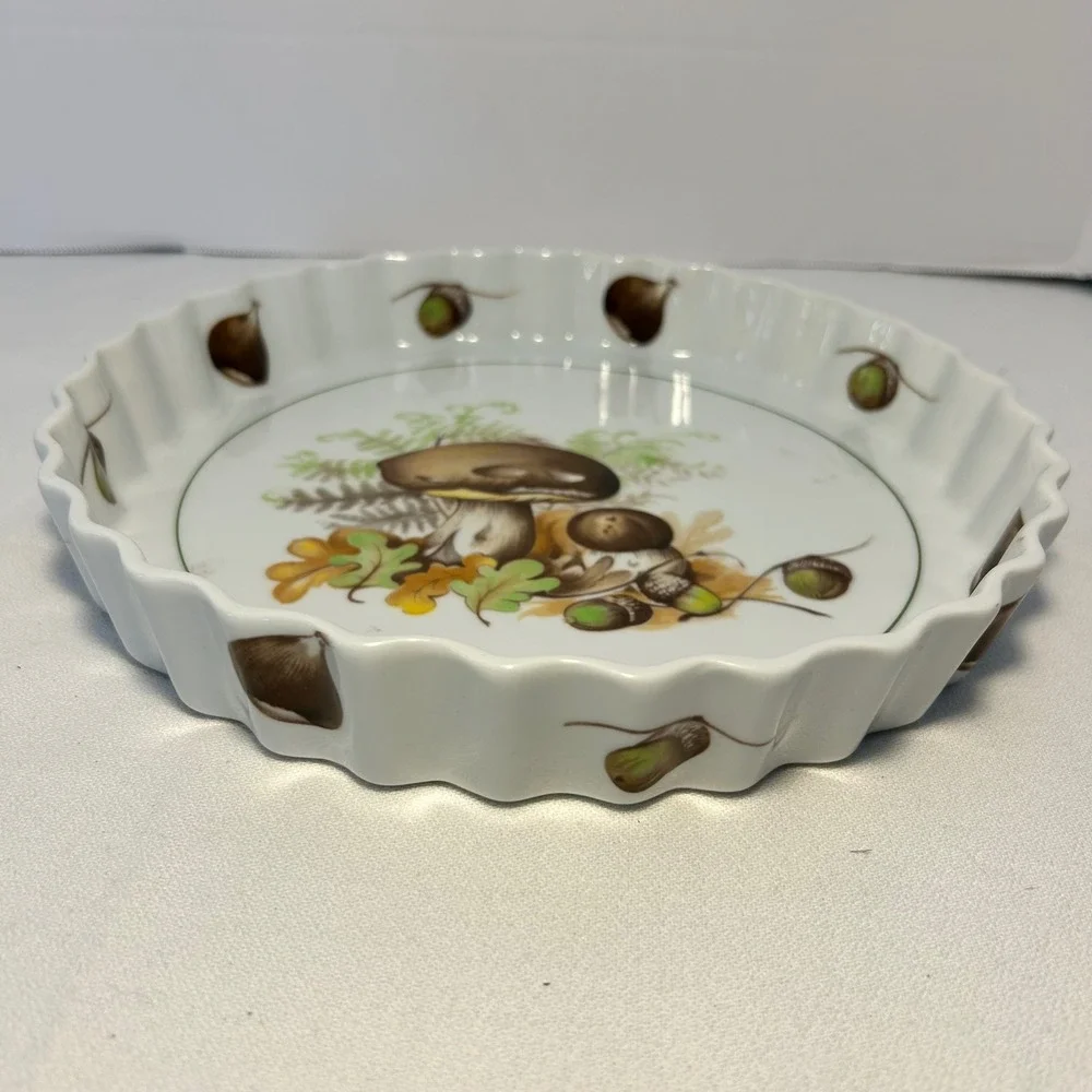 L. Lourioux Le Faune Dish Porcelain Tart‎ Quiche Dish Mushroom Vintage - Picture 2 of 5